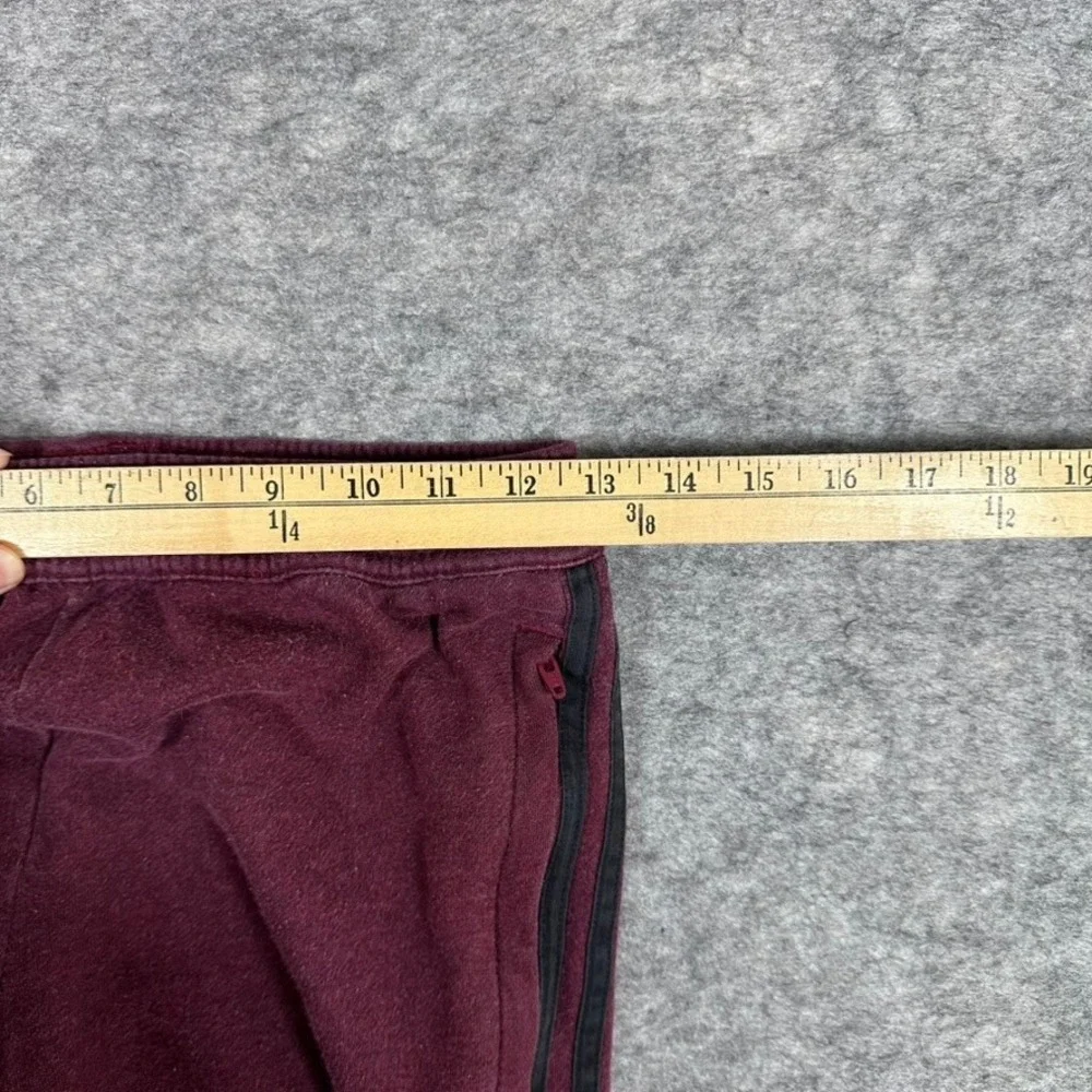 Adidas Joggers Maroon Good Fleece Tapered 3-Stripe Zipper Ankle Pants Mens Small